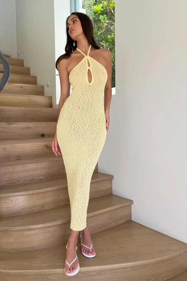 Women Meshki Dresses Kahali Boucle Halter Midi Dress 8211 Butter