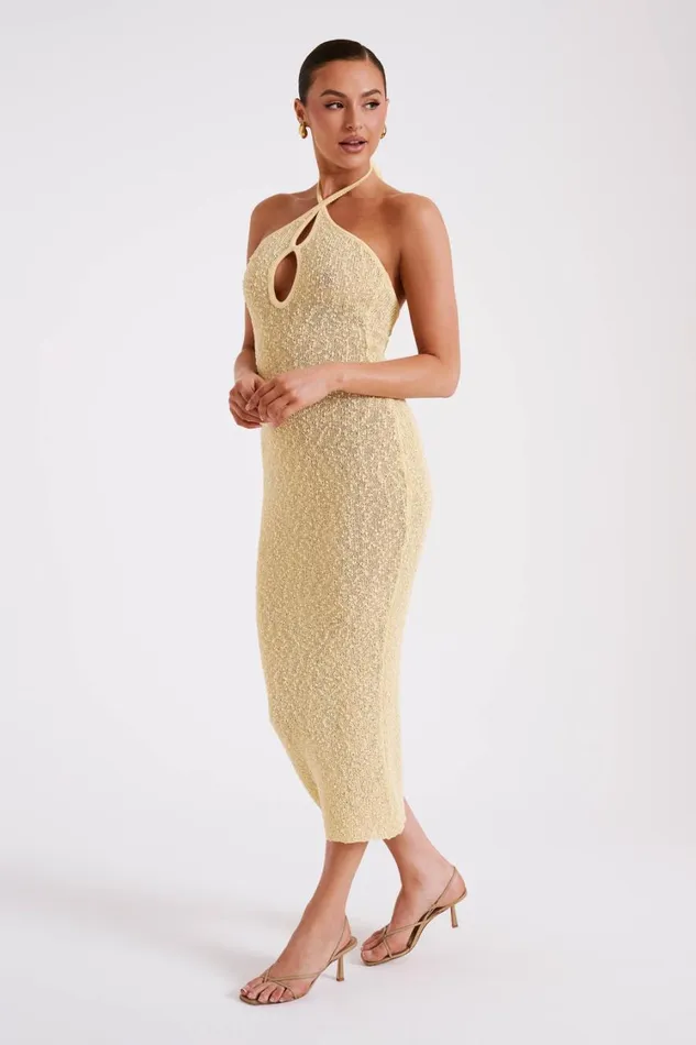 Women Meshki Dresses Kahali Boucle Halter Midi Dress 8211 Butter