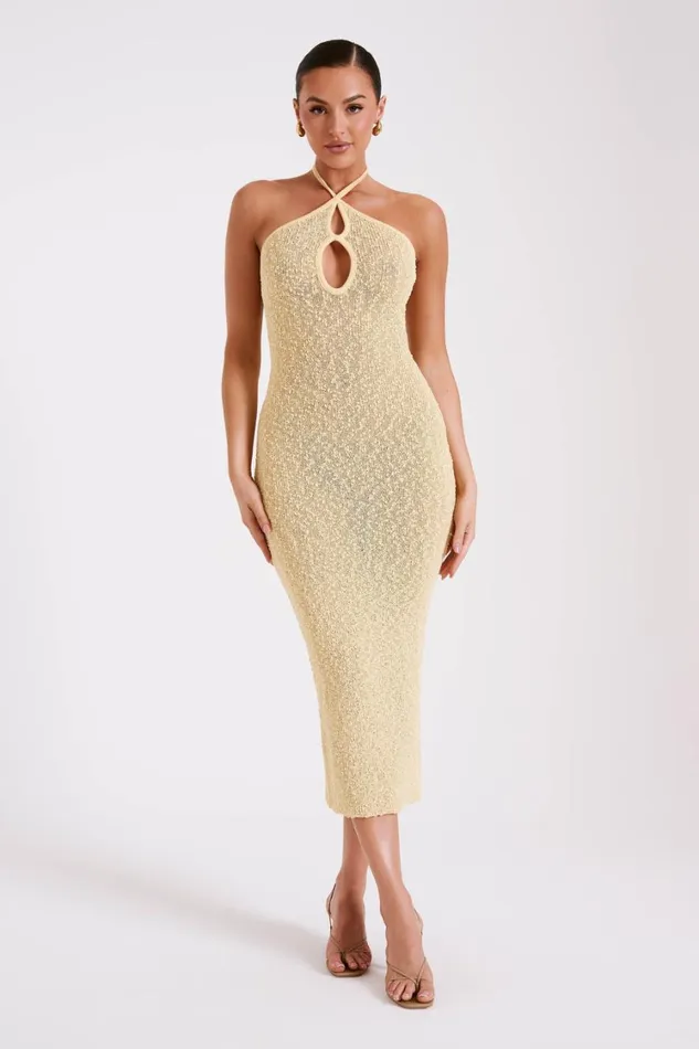 Women Meshki Dresses Kahali Boucle Halter Midi Dress 8211 Butter
