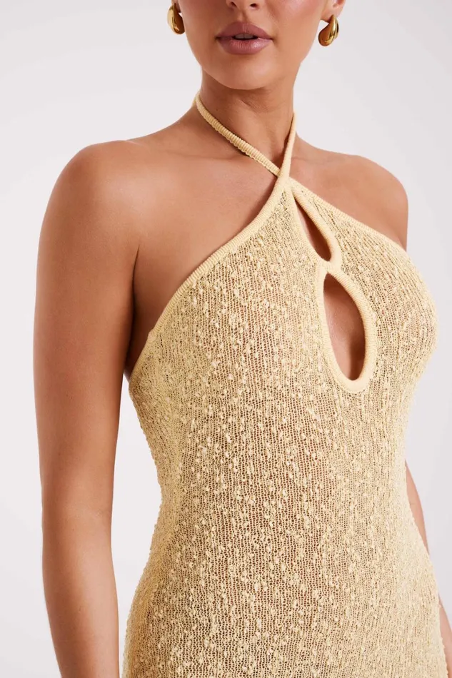 Women Meshki Dresses Kahali Boucle Halter Midi Dress 8211 Butter