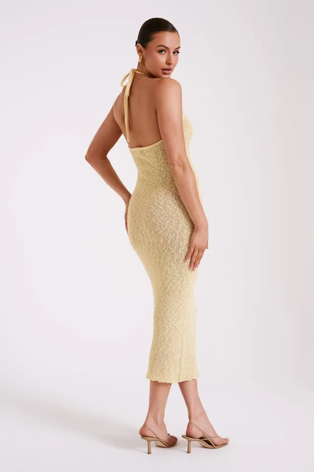 Women Meshki Dresses Kahali Boucle Halter Midi Dress 8211 Butter