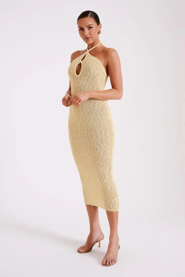 Women Meshki Dresses Kahali Boucle Halter Midi Dress 8211 Butter