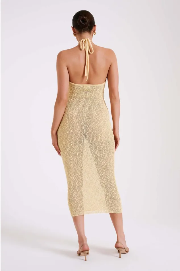 Women Meshki Dresses Kahali Boucle Halter Midi Dress 8211 Butter