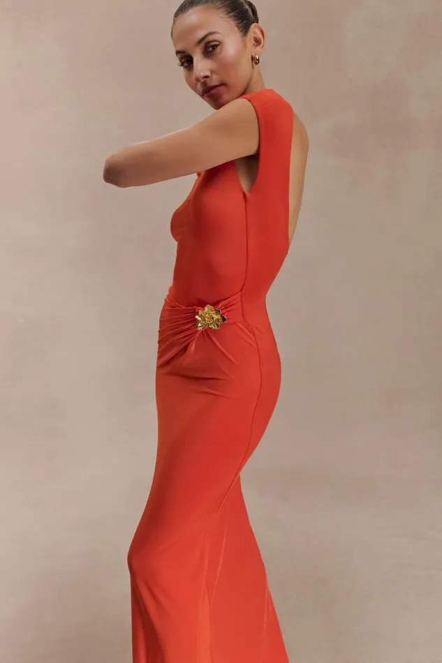 Women Meshki Dresses Kaida Slinky Maxi Dress With Hardware 8211 Burnt Orange