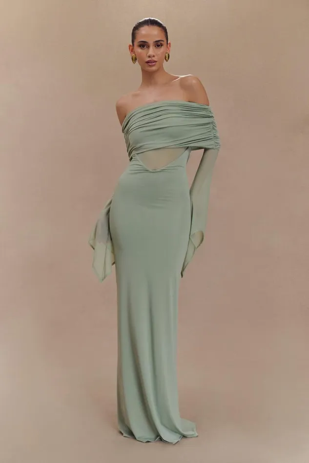 Women Meshki Dresses Kaitlin One Shoulder Slinky And Mesh Maxi Dress 8211 Basil Women Meshki Dresses Kaitlin One Shoulder Slinky And Mesh Maxi Dress 8211 Basil