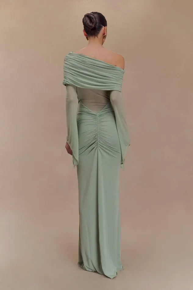 Women Meshki Dresses Kaitlin One Shoulder Slinky And Mesh Maxi Dress 8211 Basil