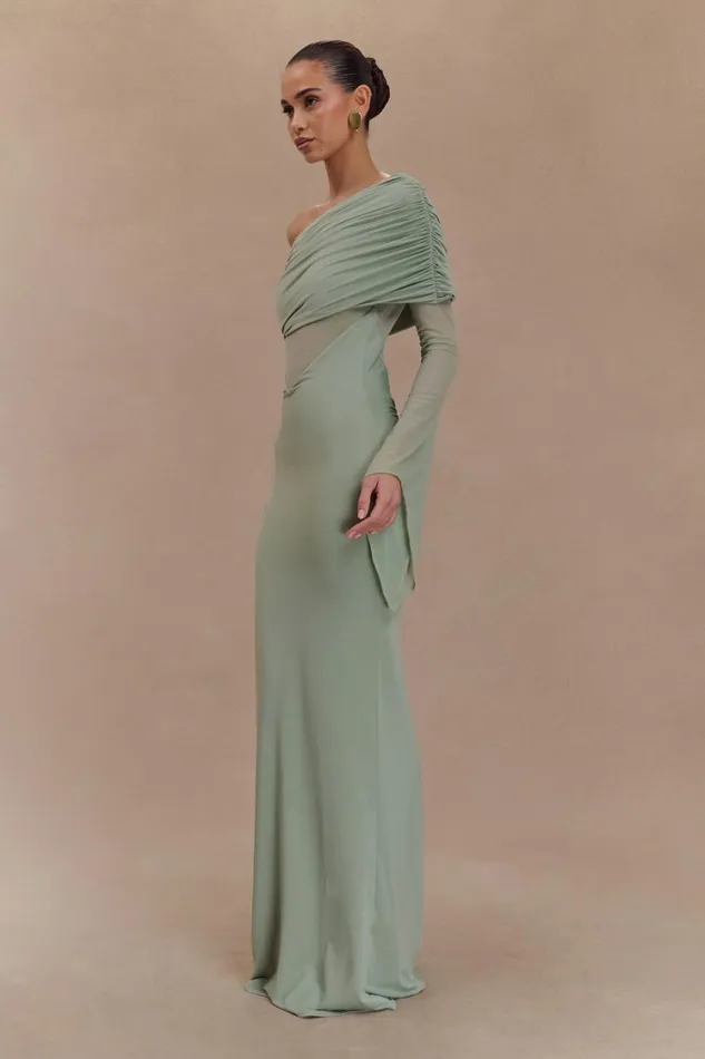 Women Meshki Dresses Kaitlin One Shoulder Slinky And Mesh Maxi Dress 8211 Basil