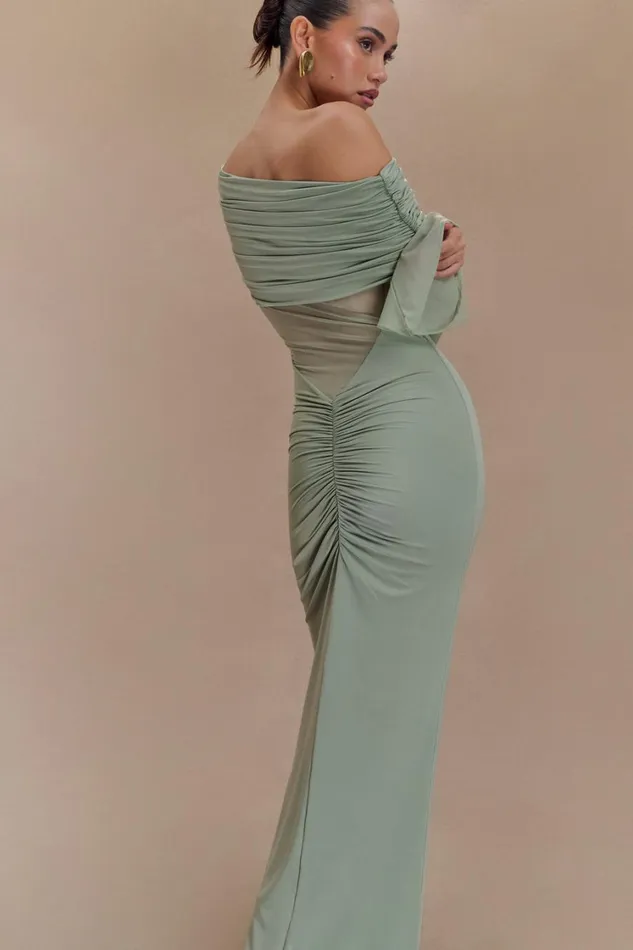 Women Meshki Dresses Kaitlin One Shoulder Slinky And Mesh Maxi Dress 8211 Basil
