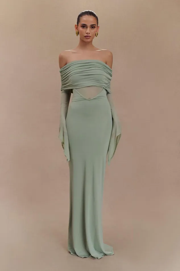 Women Meshki Dresses Kaitlin One Shoulder Slinky And Mesh Maxi Dress 8211 Basil