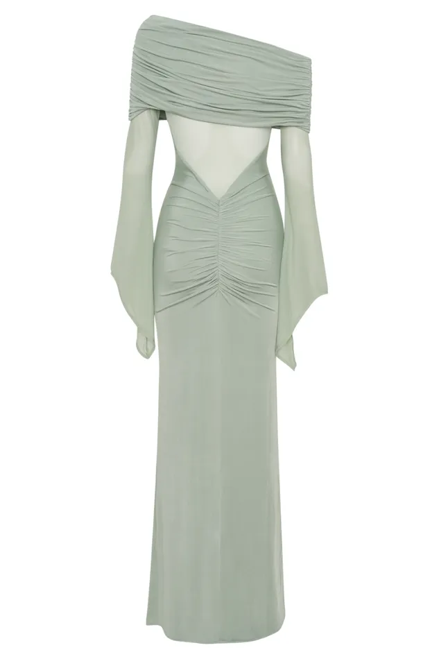 Women Meshki Dresses Kaitlin One Shoulder Slinky And Mesh Maxi Dress 8211 Basil
