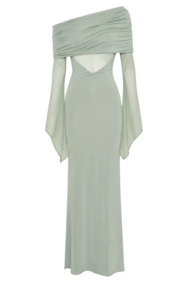 Women Meshki Dresses Kaitlin One Shoulder Slinky And Mesh Maxi Dress 8211 Basil