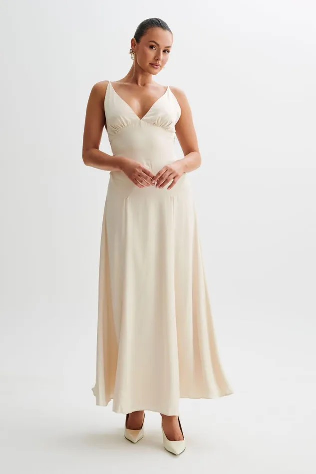 Women Meshki Dresses Kamala Low Back Satin Maxi Dress 8211 Sand