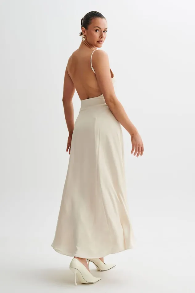 Women Meshki Dresses Kamala Low Back Satin Maxi Dress 8211 Sand