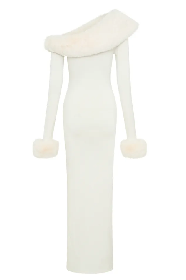 Women Meshki Dresses Karleigh Faux Fur Knit Maxi Dress 8211 Ivory