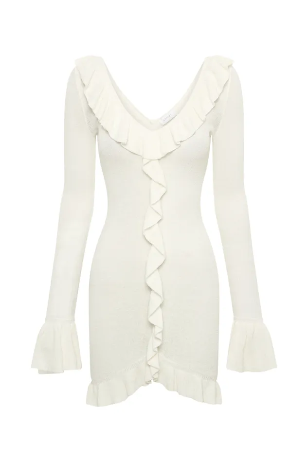 Women Meshki Dresses Karolina Knit Mini Dress With Frill 8211 White