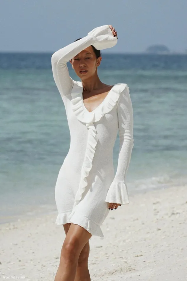Women Meshki Dresses Karolina Knit Mini Dress With Frill 8211 White