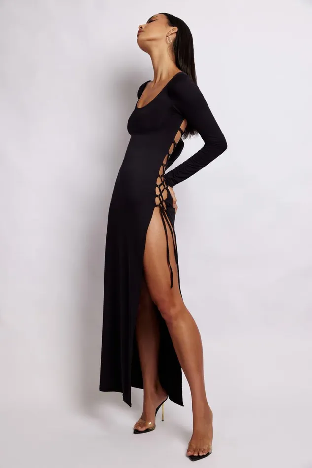 Women Meshki Dresses Kathryn Recycled Nylon Lace Up Maxi Dress 8211 Black Women Meshki Dresses Kathryn Recycled Nylon Lace Up Maxi Dress 8211 Black