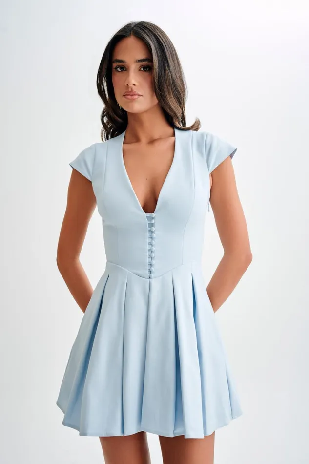 Women Meshki Dresses Keely Cotton Cap Sleeve Mini Dress 8211 Sky Blue