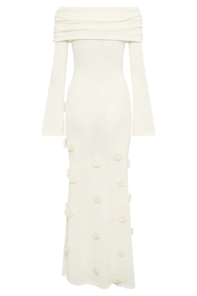 Women Meshki Dresses Kiki Off Shoulder Knit Rose Maxi Dress 8211 Ivory