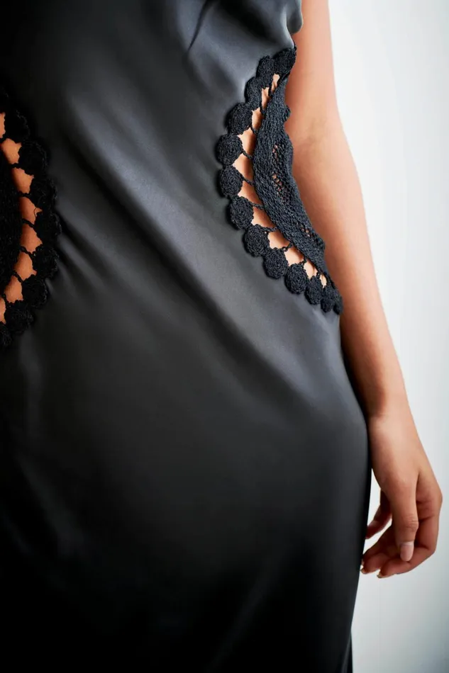 Women Meshki Dresses Kristina Satin Maxi Dress With Crochet 8211 Black