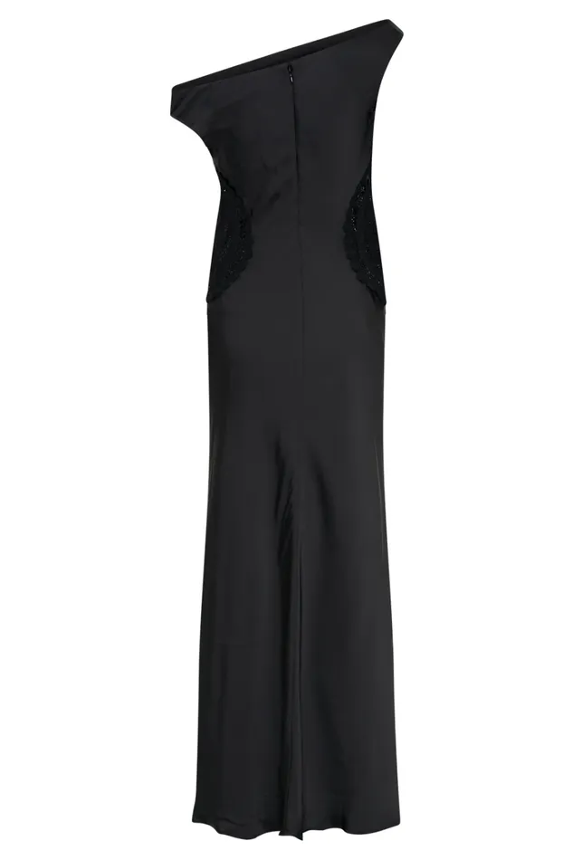 Women Meshki Dresses Kristina Satin Maxi Dress With Crochet 8211 Black