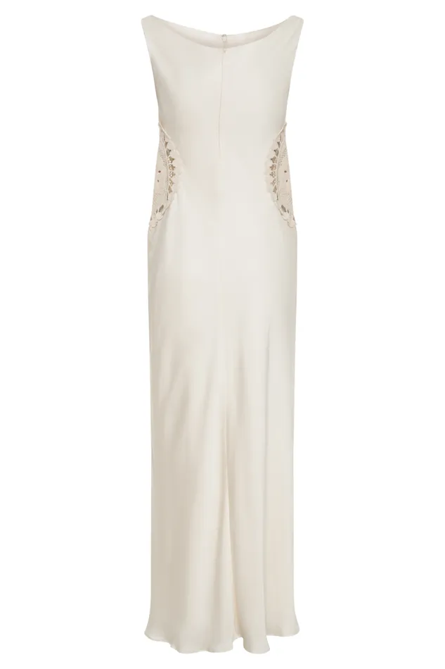 Women Meshki Dresses Kristina Satin Maxi Dress With Crochet 8211 Ivory