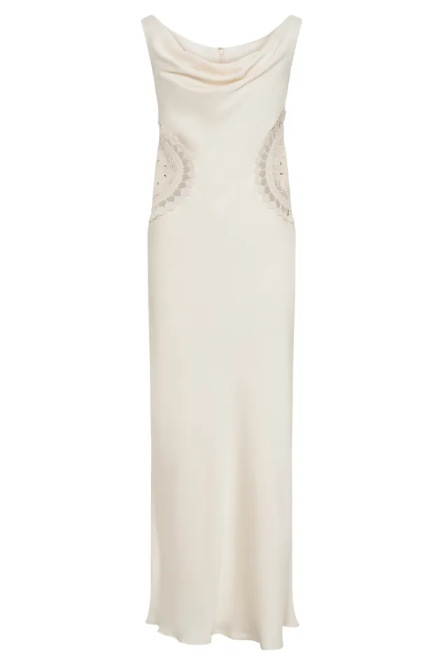Women Meshki Dresses Kristina Satin Maxi Dress With Crochet 8211 Ivory