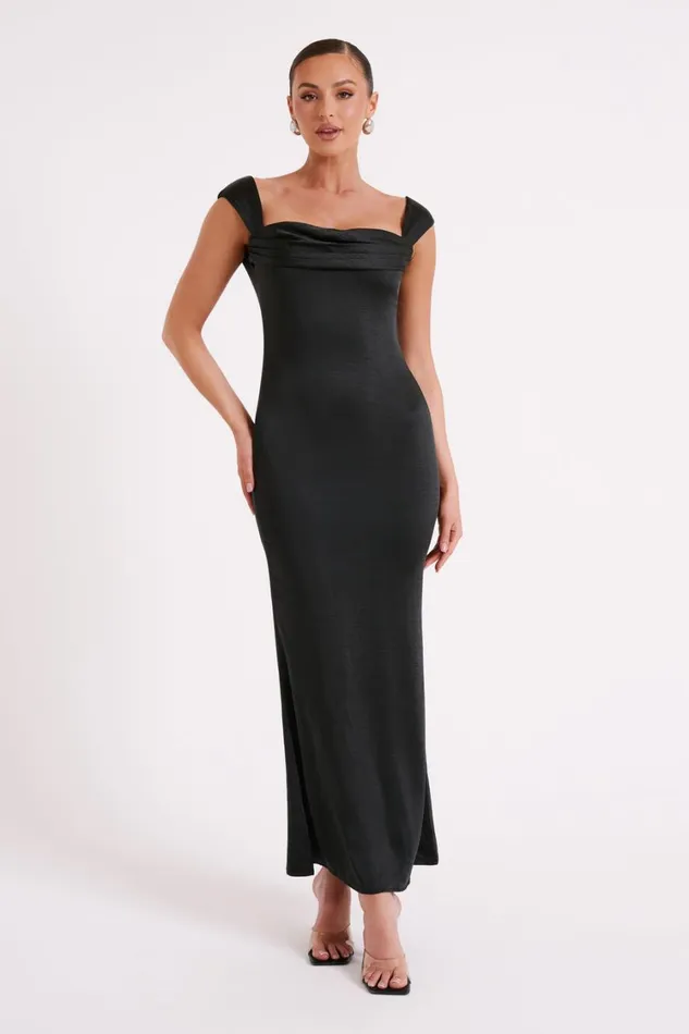 Women Meshki Dresses Lacey Backless Satin Maxi Dress 8211 Black