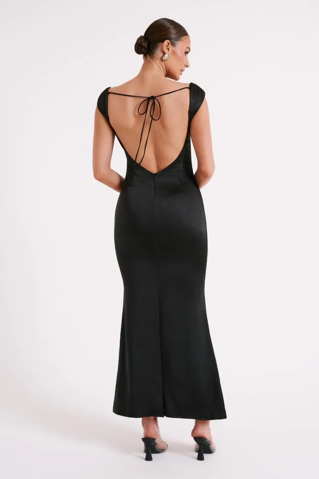 Women Meshki Dresses Lacey Backless Satin Maxi Dress 8211 Black