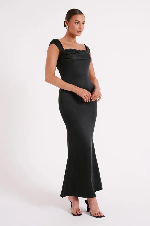 Women Meshki Dresses Lacey Backless Satin Maxi Dress 8211 Black