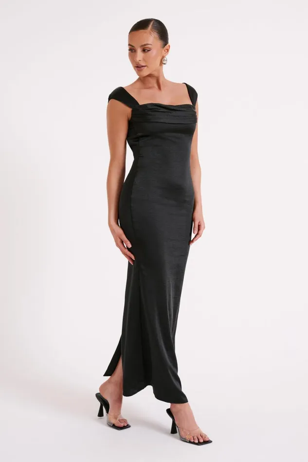 Women Meshki Dresses Lacey Backless Satin Maxi Dress 8211 Black