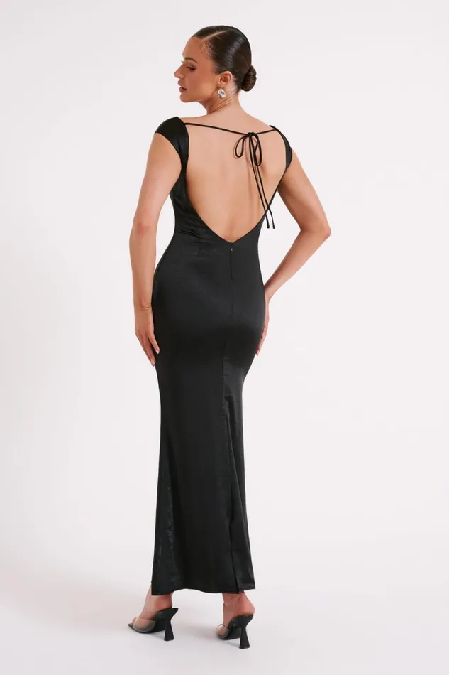 Women Meshki Dresses Lacey Backless Satin Maxi Dress 8211 Black