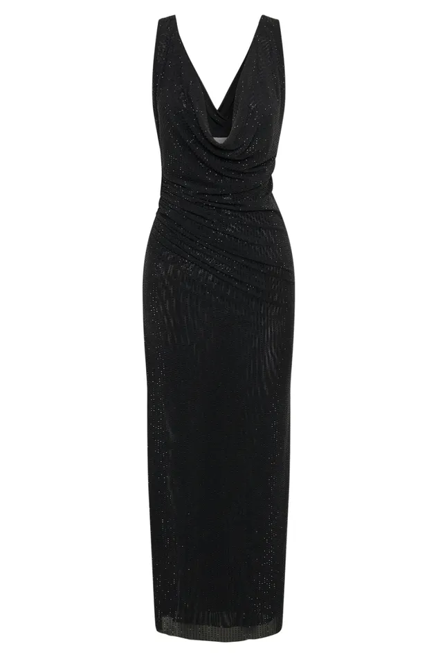 Women Meshki Dresses Laney Hot Fix Mesh Cowl Maxi Dress 8211 Black