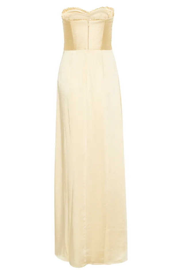 Women Meshki Dresses Larissa Satin Maxi Dress With Ruched Petals 8211 Lemon