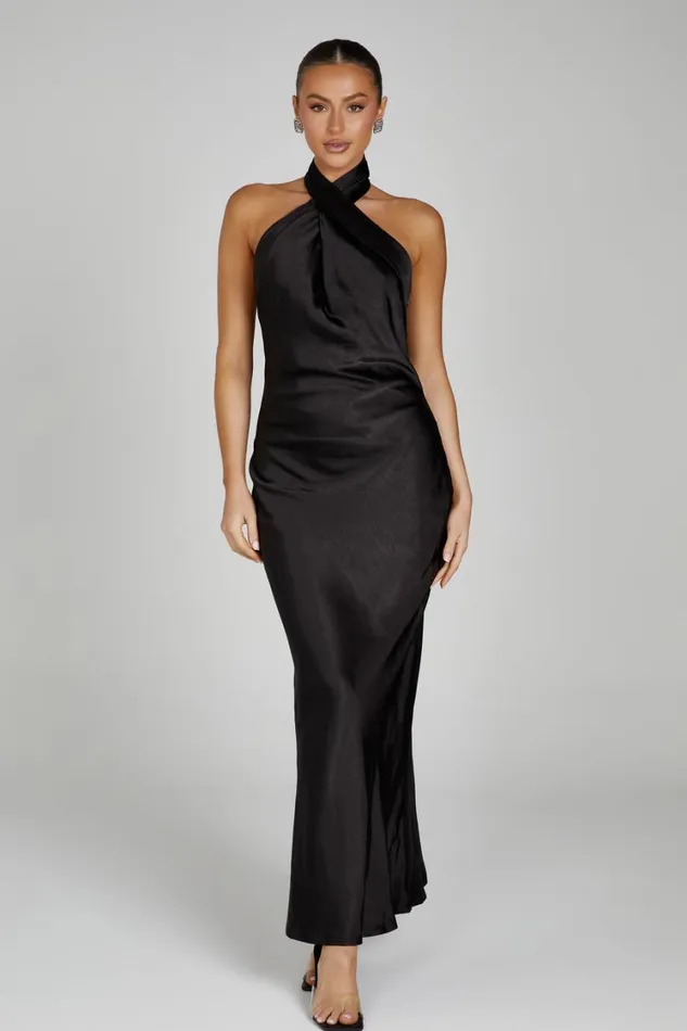 Women Meshki Dresses Laura Halter Satin Gown 8211 Black