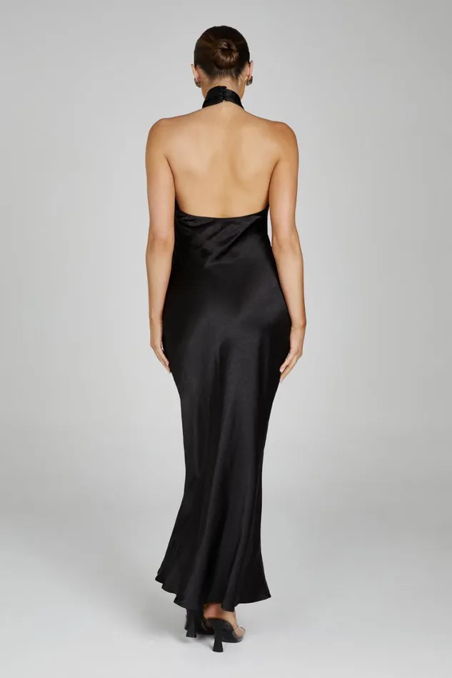 Women Meshki Dresses Laura Halter Satin Gown 8211 Black
