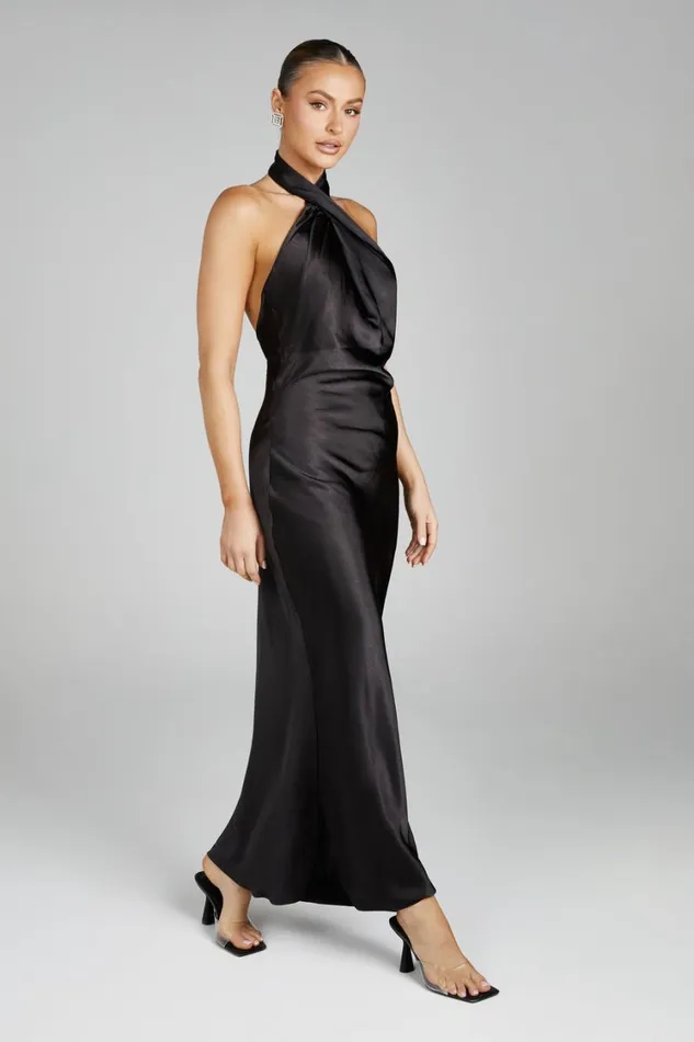 Women Meshki Dresses Laura Halter Satin Gown 8211 Black