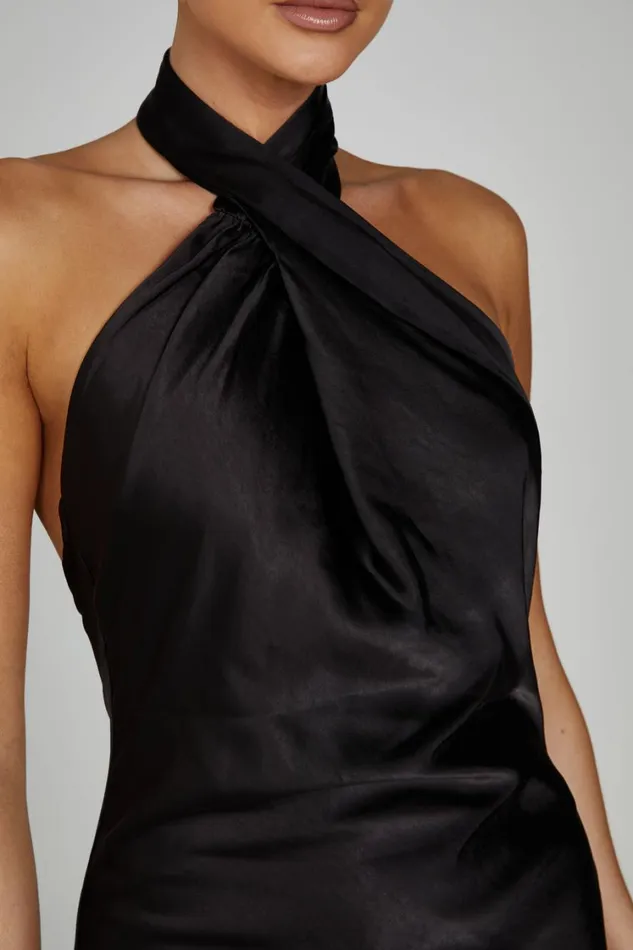 Women Meshki Dresses Laura Halter Satin Gown 8211 Black