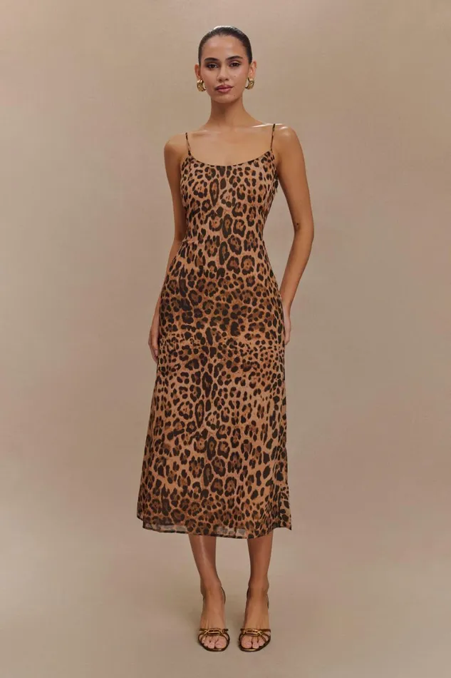 Women Meshki Dresses Leanne Chiffon Midi Dress 8211 Leopard Print