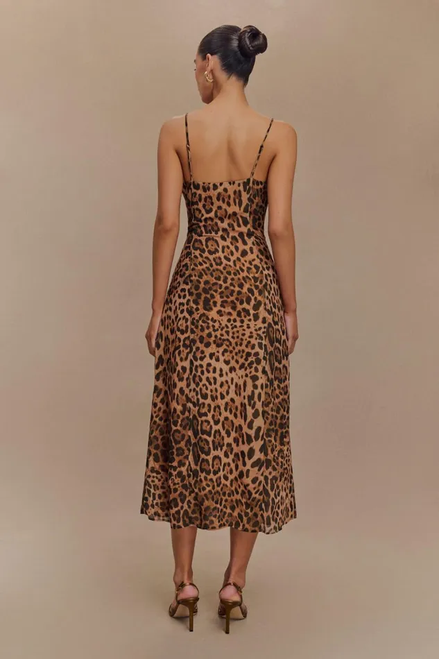 Women Meshki Dresses Leanne Chiffon Midi Dress 8211 Leopard Print