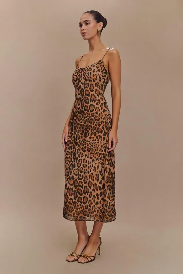Women Meshki Dresses Leanne Chiffon Midi Dress 8211 Leopard Print