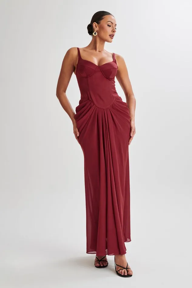Women Meshki Dresses Leila Satin Corset Maxi Dress 8211 Wine