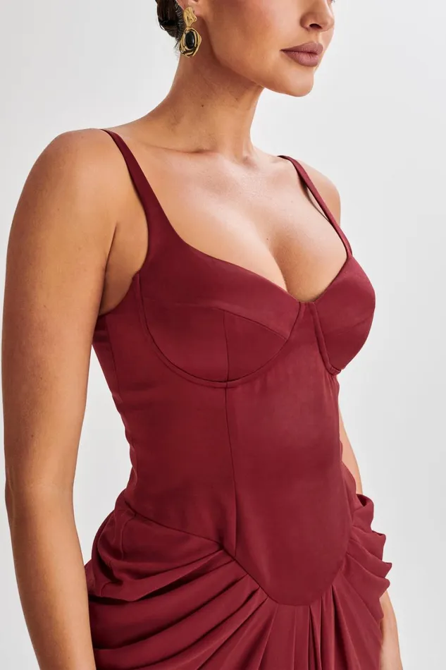 Women Meshki Dresses Leila Satin Corset Maxi Dress 8211 Wine
