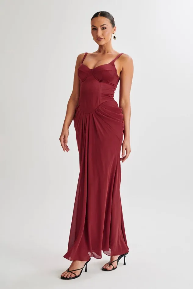 Women Meshki Dresses Leila Satin Corset Maxi Dress 8211 Wine