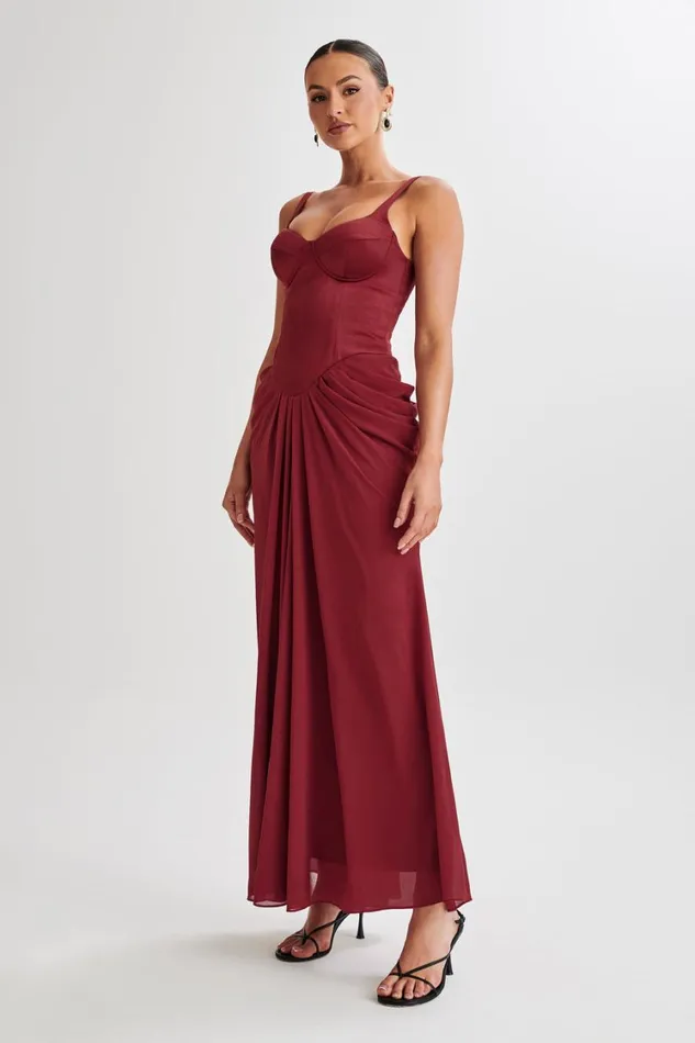 Women Meshki Dresses Leila Satin Corset Maxi Dress 8211 Wine