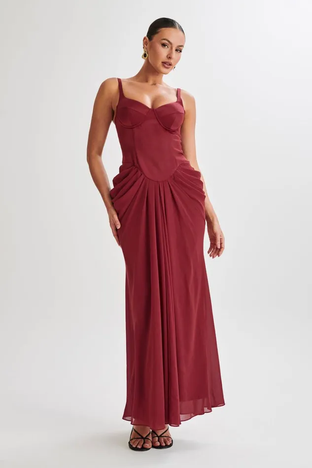 Women Meshki Dresses Leila Satin Corset Maxi Dress 8211 Wine