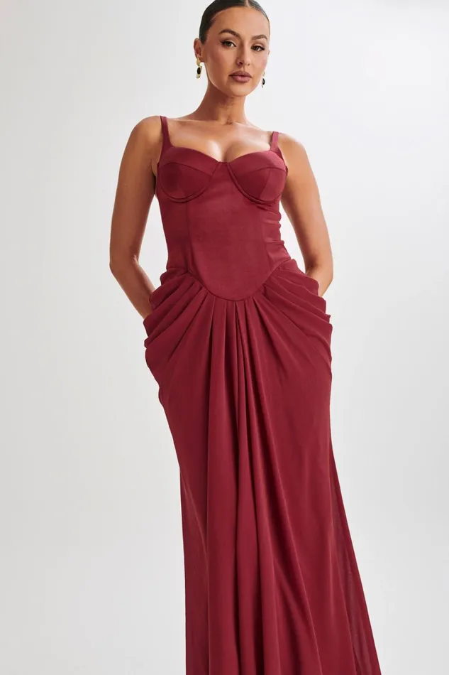 Women Meshki Dresses Leila Satin Corset Maxi Dress 8211 Wine