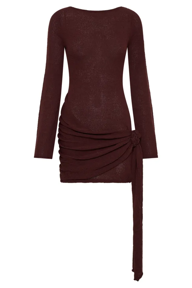 Women Meshki Dresses Liana Long Sleeve Knit Mini Dress 8211 Plum