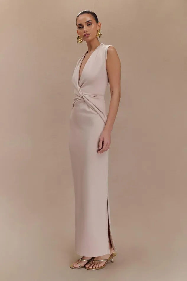 Women Meshki Dresses Lorelei Crepe Twist Midi Dress 8211 Taupe