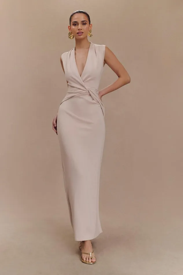 Women Meshki Dresses Lorelei Crepe Twist Midi Dress 8211 Taupe